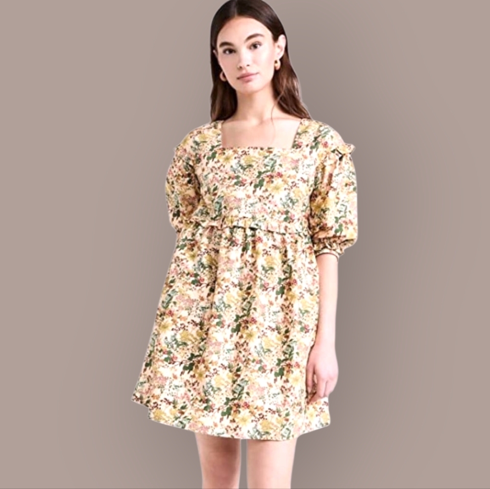 Meadows x Tuckernuck Daphne Mini Babydoll Puff Sleeve Dress In Wildflower Floral